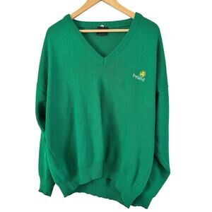 Blarney Castle Ireland Sweater Vintage Green V Neck Knit Pullover Men’s Size XL